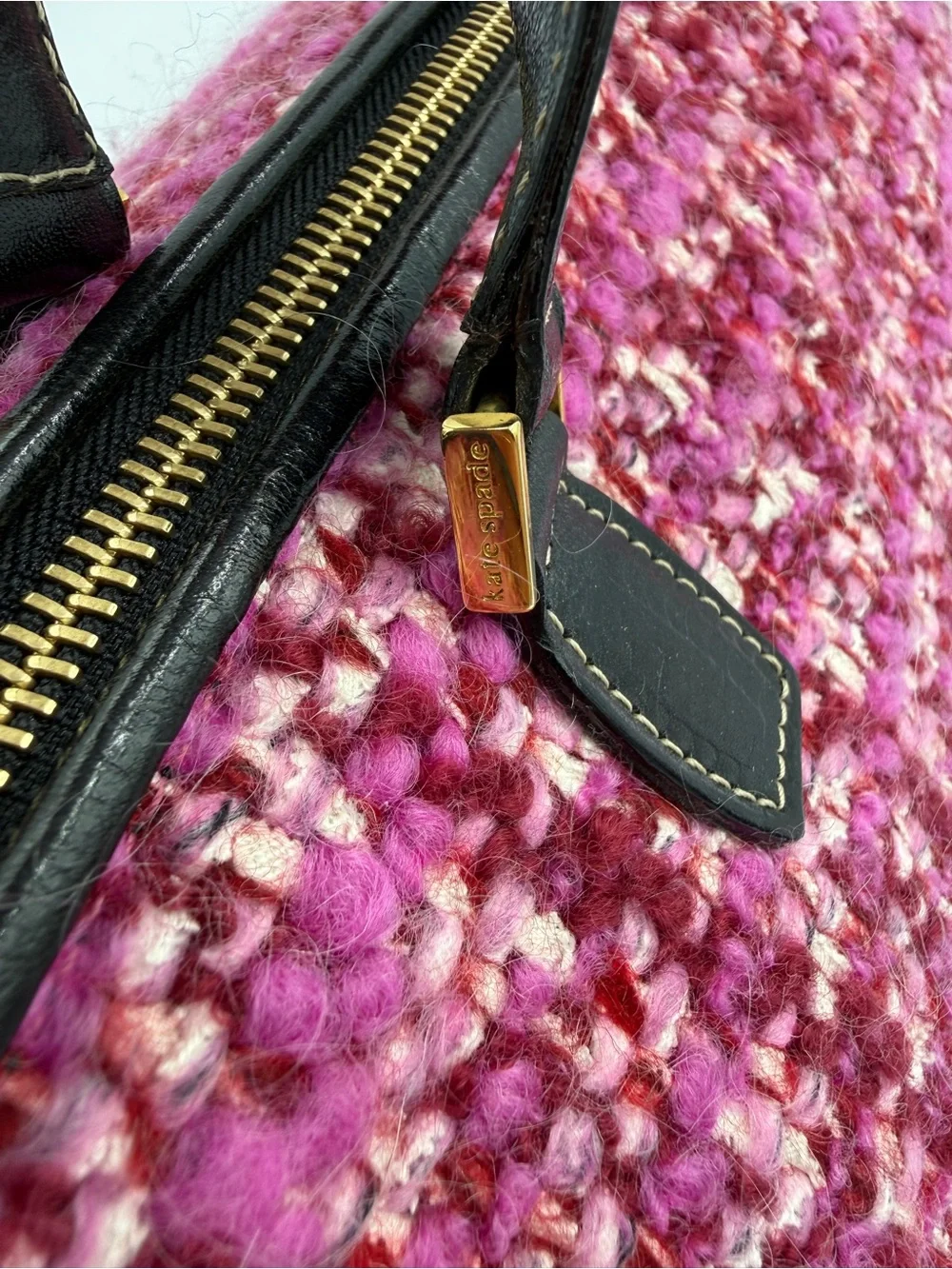 kate spade Pink Multitone Tweed Barrel Shoulder Bag with Black Handles